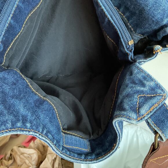 Y2K Upcycled Vintage Handmade Denim Shoulder Bag With Floral Embroidery - Picture 13 of 15